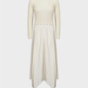Solei Crew Knit Satin Ivory Dress
